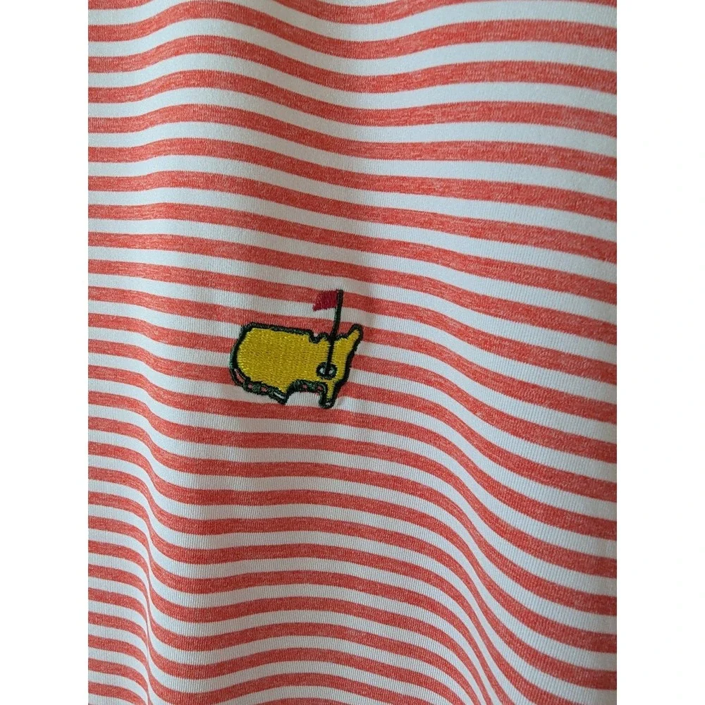 Masters Tech Mens Golf Polo Shirt Large Orange White Striped Short Sleeve Logo - Picture 2 of 10